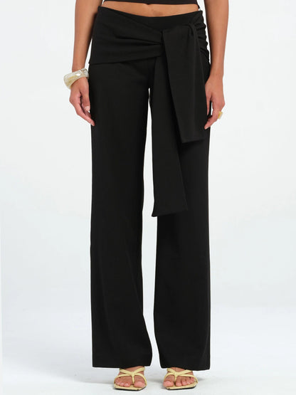 Variant image for Women Wide Leg Pants Black Cotton Blend | Verner-1