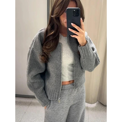 Women Ribbed Zip Knit Cardigan | Evelyn