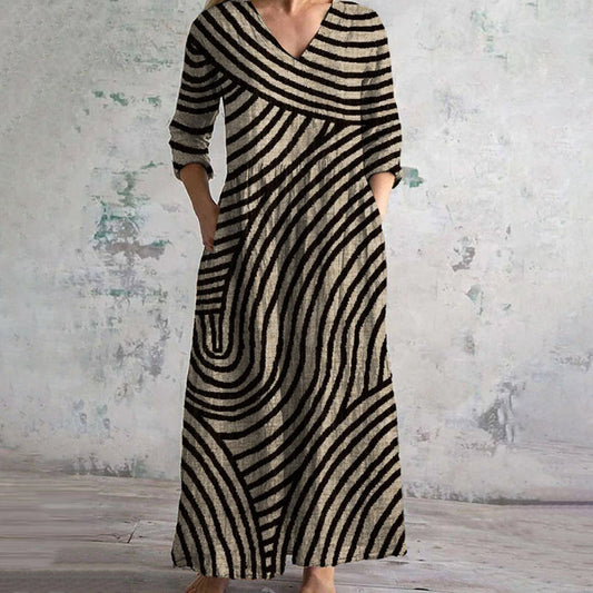 Women Vintage Striped Dress Soft Breathable Fabric | Ayla-1