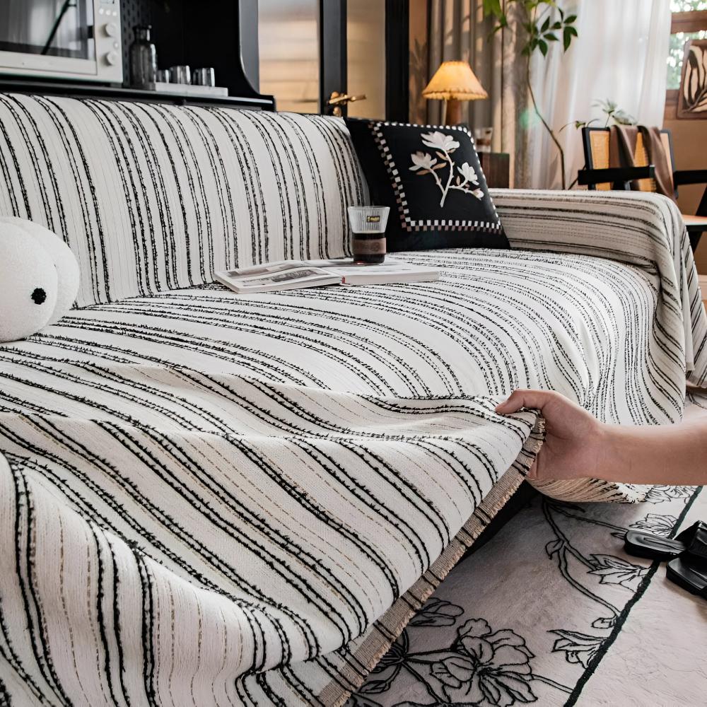 Sofa Cover Striped Chenille Universal Fit | Elegant Home Decor 4