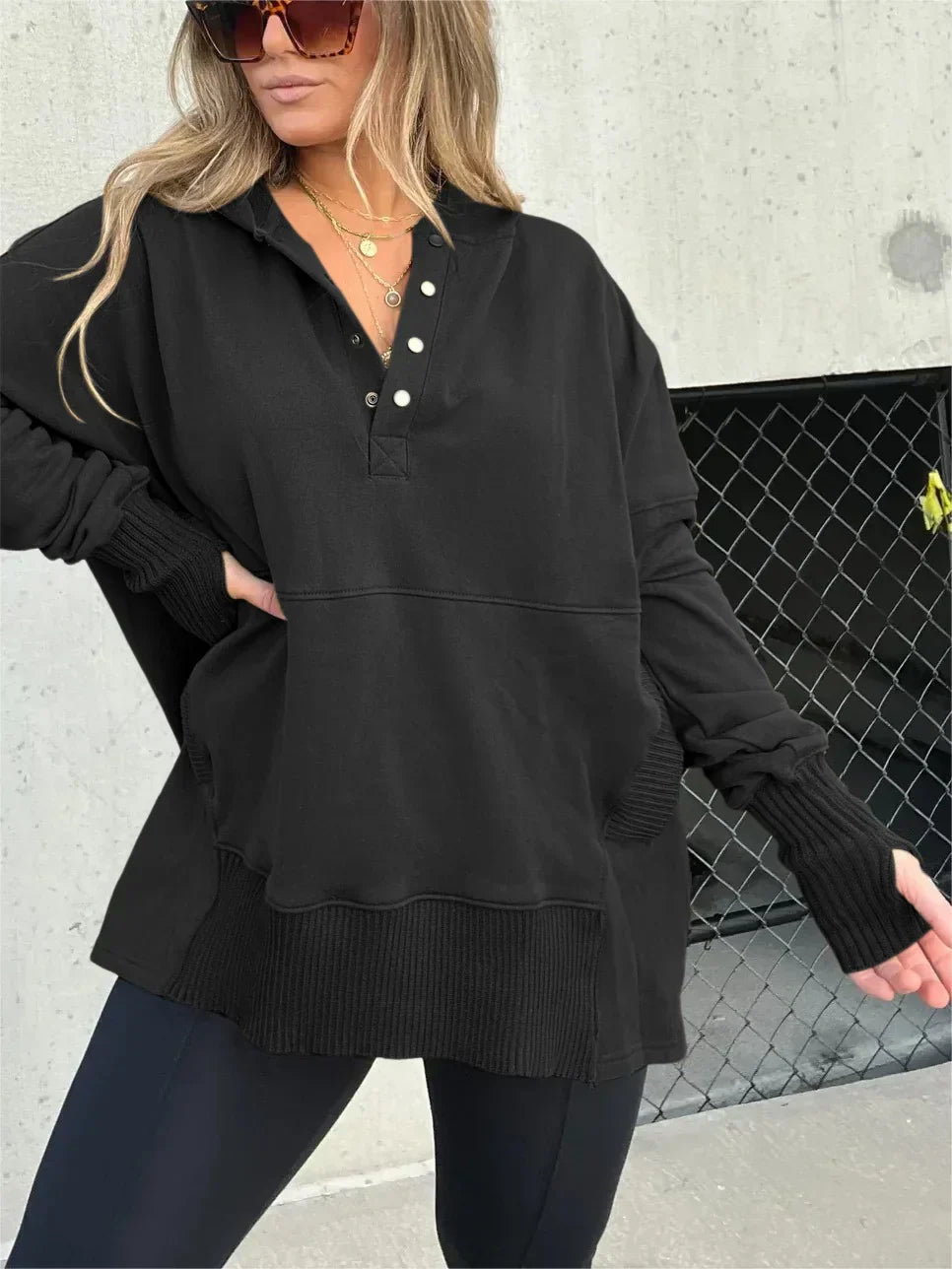 Women Oversized Button Sweatshirt | Emanuelle