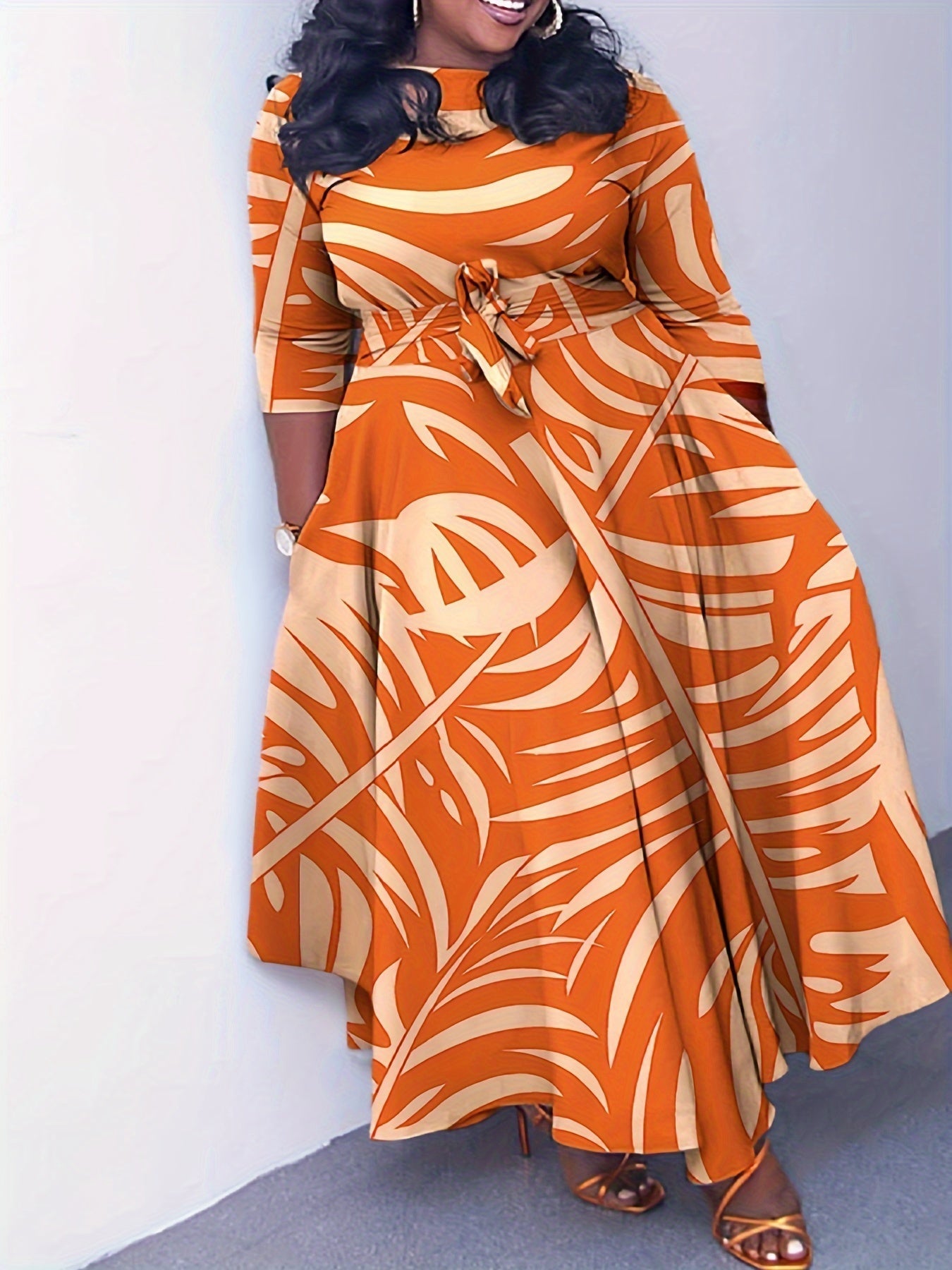 Woman Abstract Belted Wrap Maxi Dress | Laela