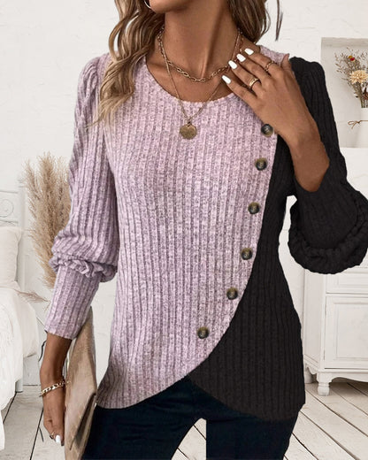 Women Asymmetrical Two-Tone Button Sweater | Gracie