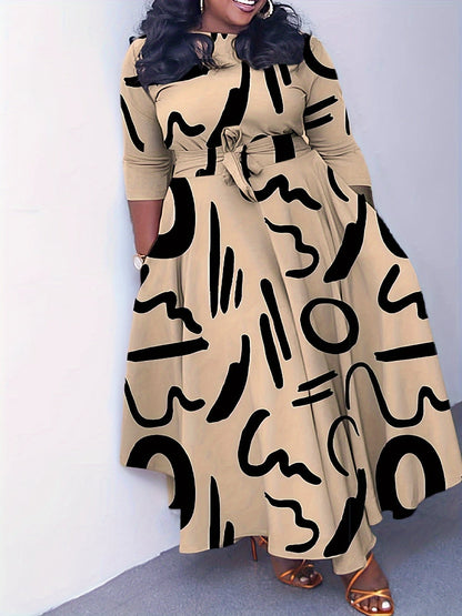Woman Abstract Belted Wrap Maxi Dress | Laela