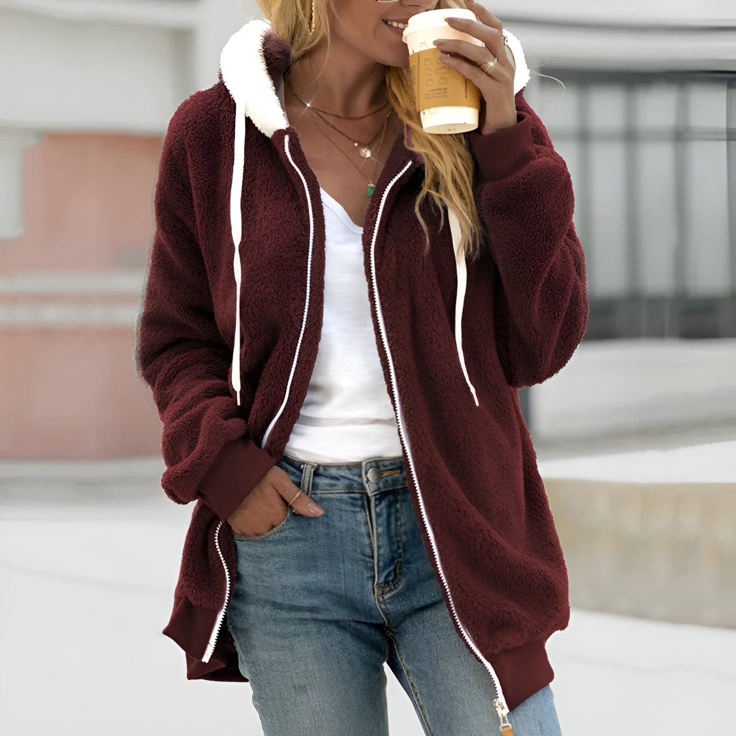 Oversized Sherpa Zip-Up Hoodie | Ella