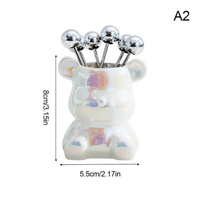 Variant image for Stainless Steel Tasting Forks Set | Elegant Bear Holder | Perfect for Serving Snacks and Fruits-2