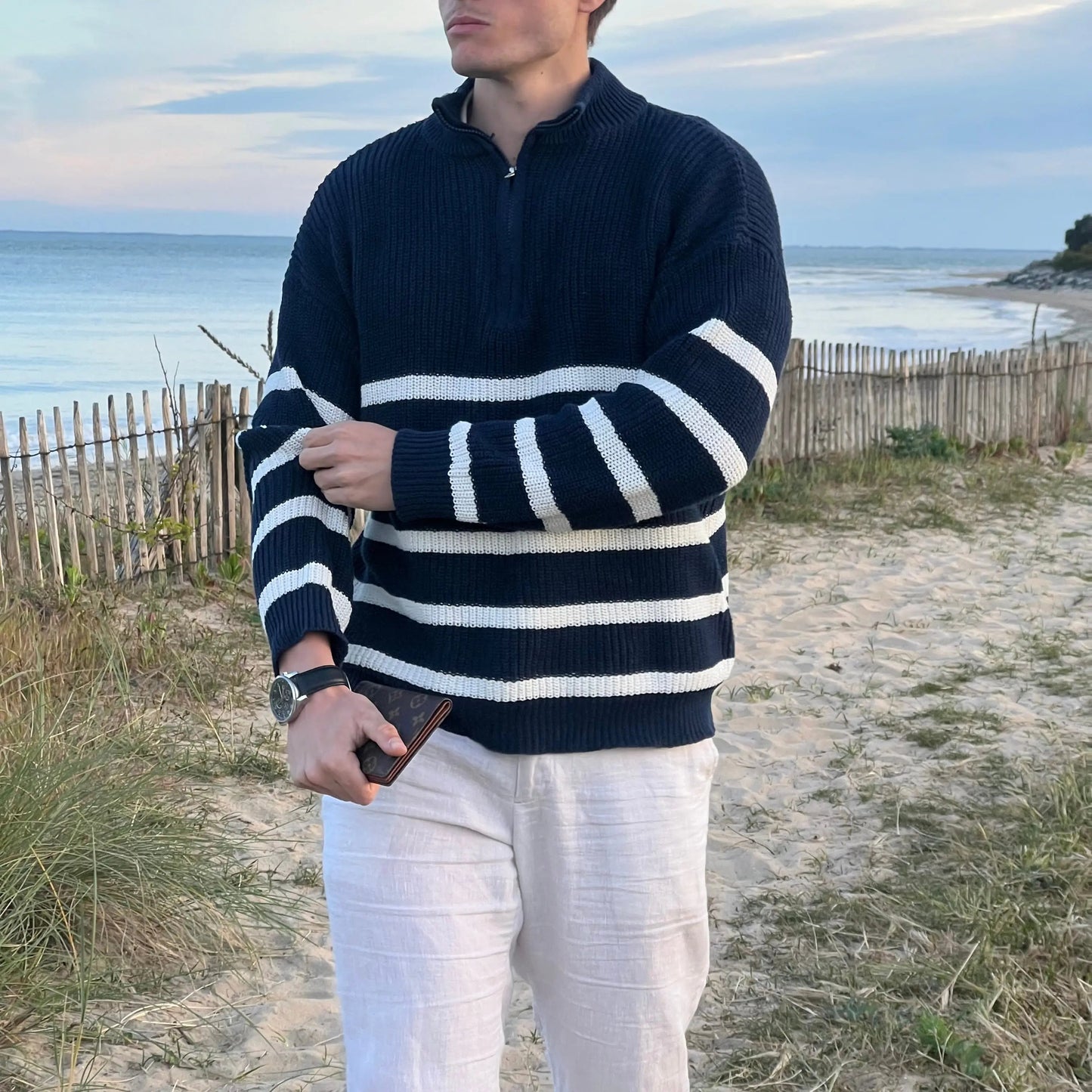Men  Striped Quarter-Zip Sweater | Elizer