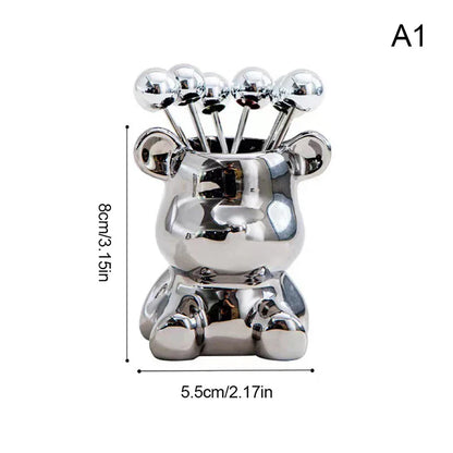 Stainless Steel Tasting Forks Set | Elegant Bear Holder | Perfect for Serving Snacks and Fruits 1