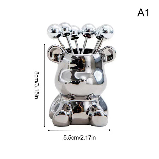 Stainless Steel Tasting Forks Set | Elegant Bear Holder | Perfect for Serving Snacks and Fruits 1