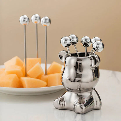 Stainless Steel Tasting Forks Set | Elegant Bear Holder | Perfect for Serving Snacks and Fruits 2