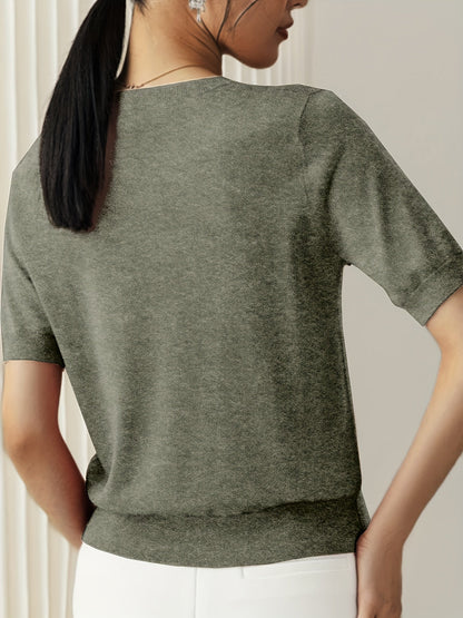 Classic Short Sleeve Knit Top | Grey