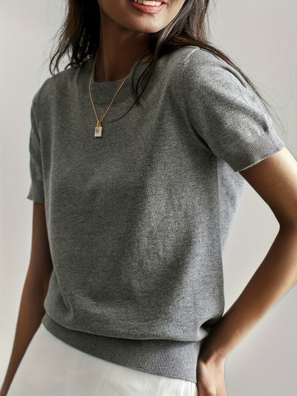 Classic Short Sleeve Knit Top | Grey