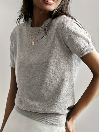 Classic Short Sleeve Knit Top | Grey