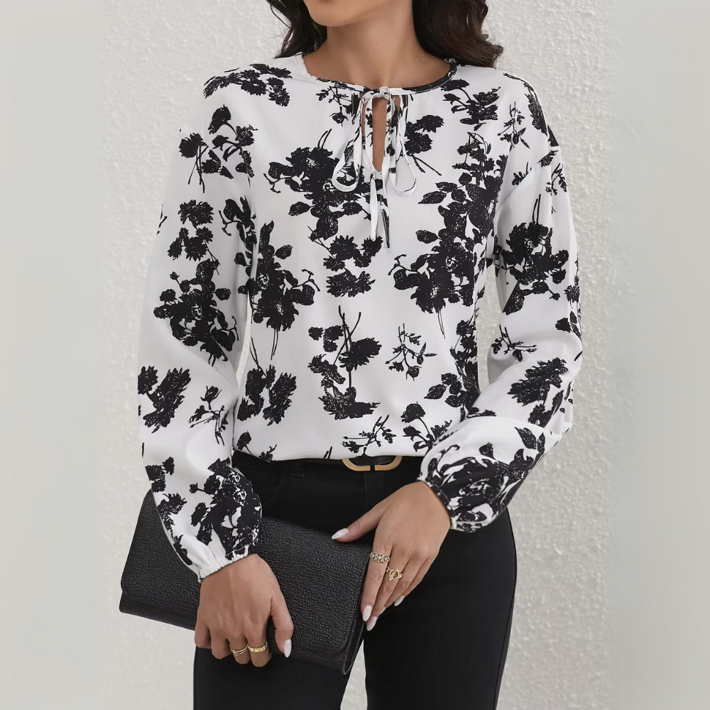 Floral Tie-Neck Blouse | Eugenia