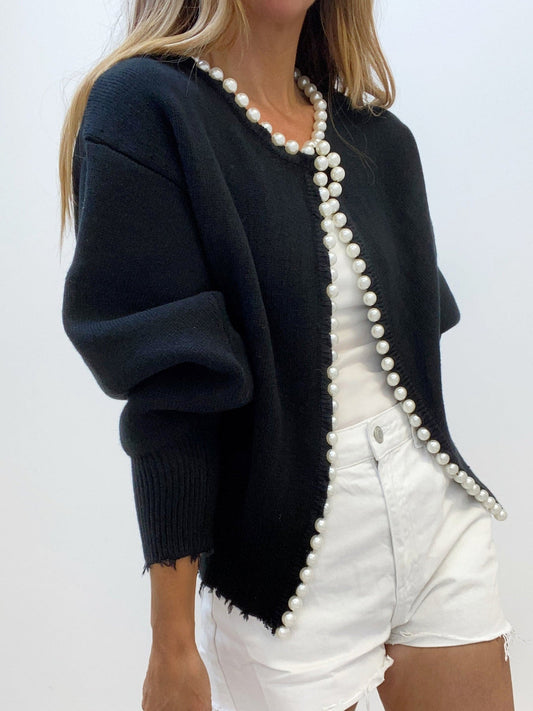 Women Pearl-Embellished Open Cardigan | Gwyndolyn