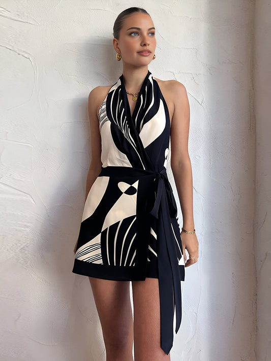 Abstract Print Halter Wrap Dress | Kennedy