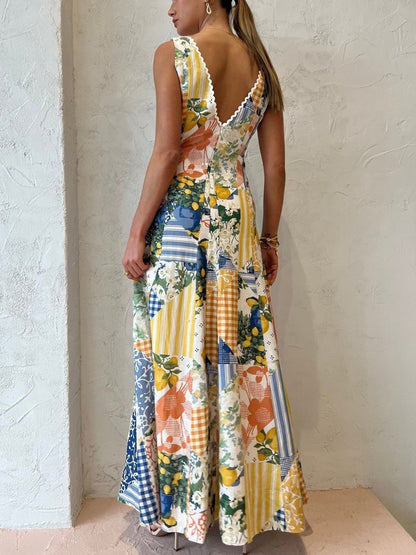 V-Neck Patchwork Maxi Dress | Jade