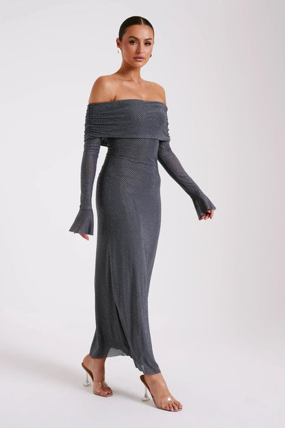 Off-Shoulder Long Knit Gown with Bell Sleeves | Giselle