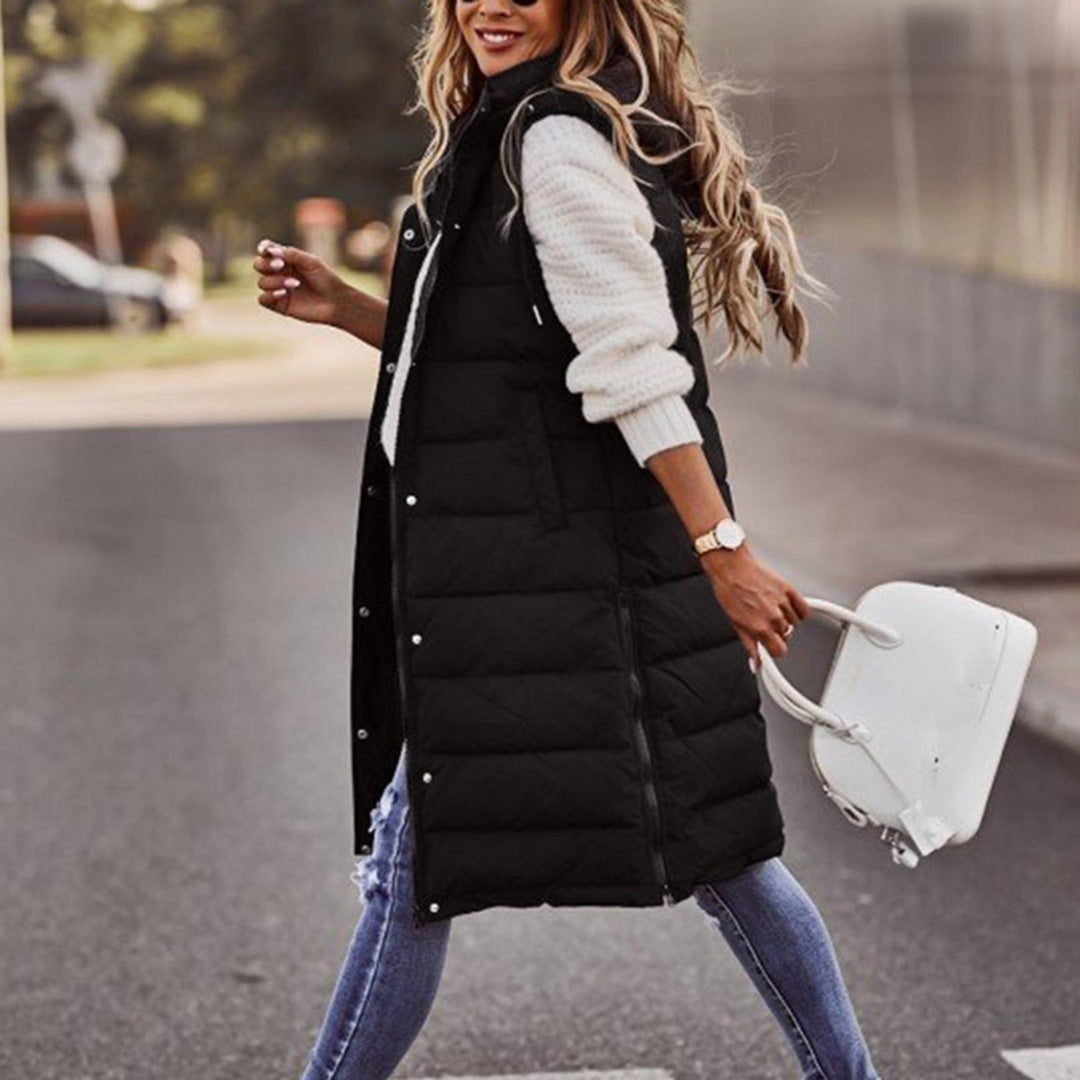 Long Puffer Vest with Hood | Xyla