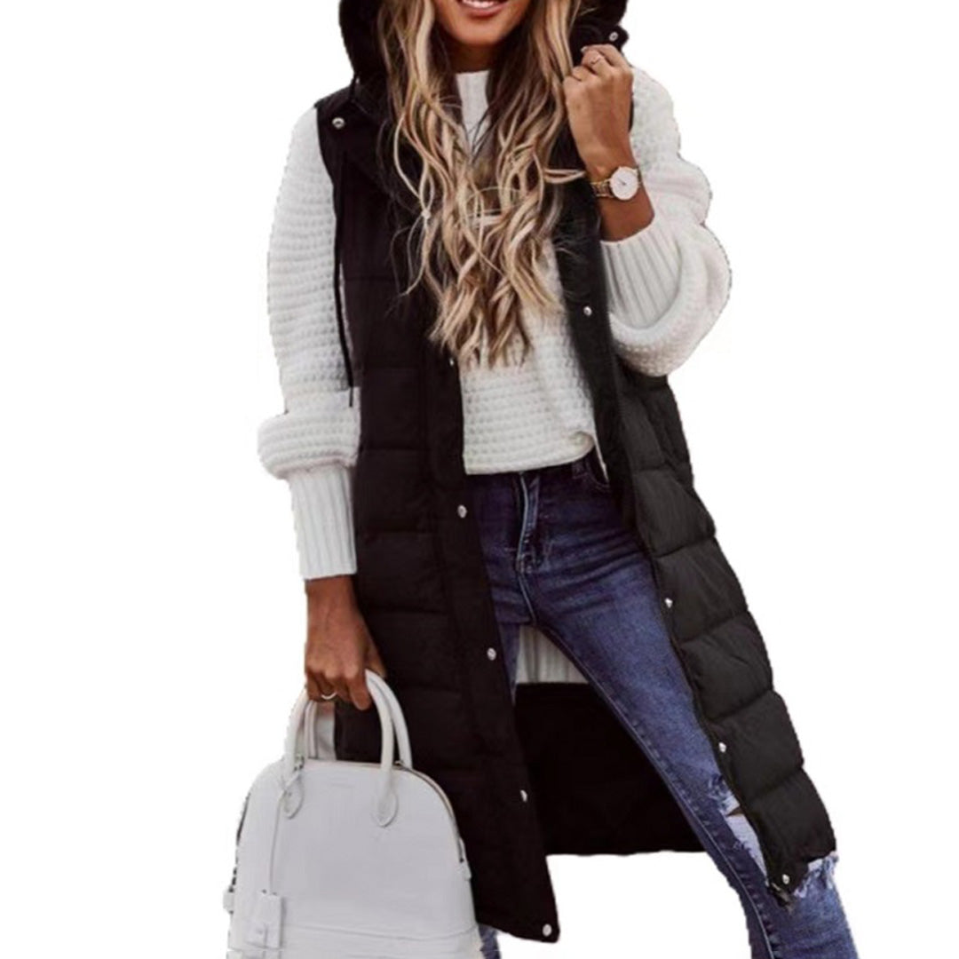 Long Puffer Vest with Hood | Xyla