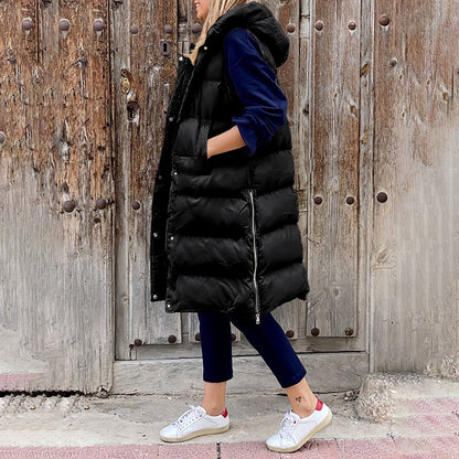 Long Puffer Vest with Hood | Xyla