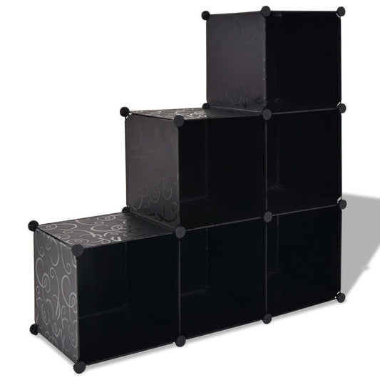 Black 6-Cube Storage Organizer with Stepped Design - Versatile Shoe Rack and Bookshelf for Home Storage 0
