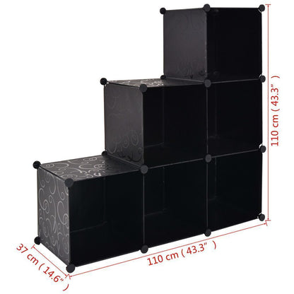 Black 6-Cube Storage Organizer with Stepped Design - Versatile Shoe Rack and Bookshelf for Home Storage 4