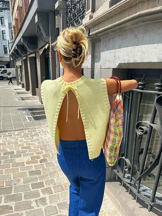 Knitted Back Tie Vest | Isabelle