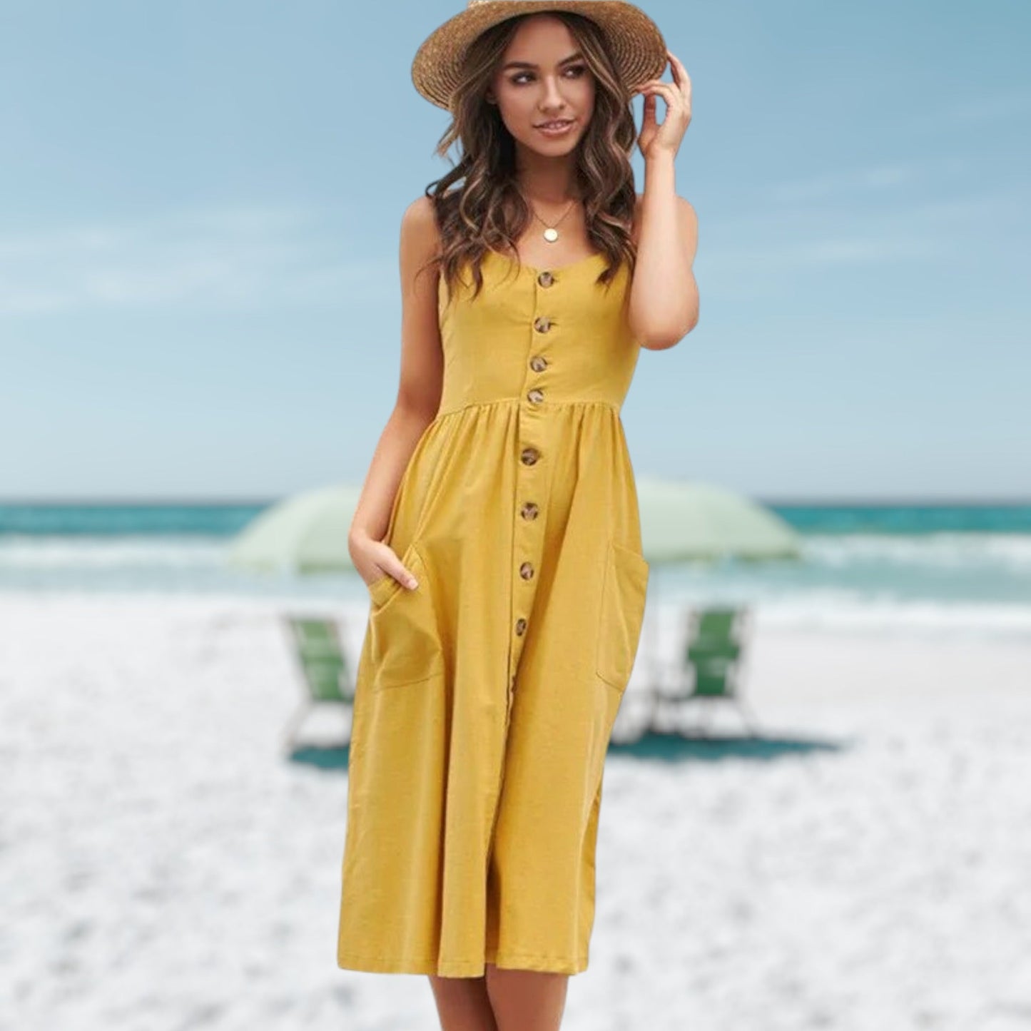 Women Summer Dress Blue Cotton | Evren-3