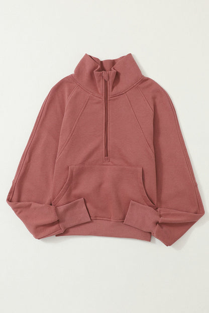 Brown Zip-Up Sweatshirt with Stand Collar and Thumbhole Sleeves – Casual Chic Design 3