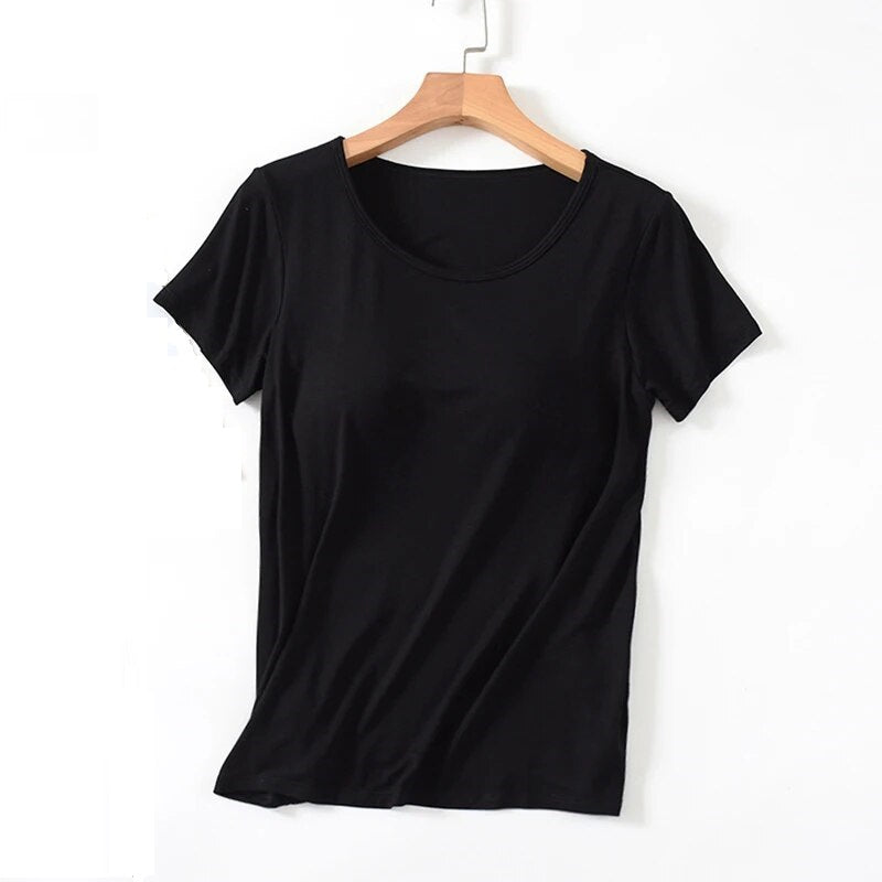 Built-In Bra Scoop Neck Tee | Lila