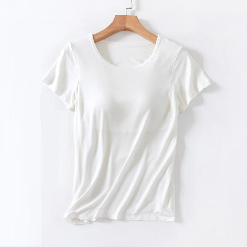 Built-In Bra Scoop Neck Tee | Lila