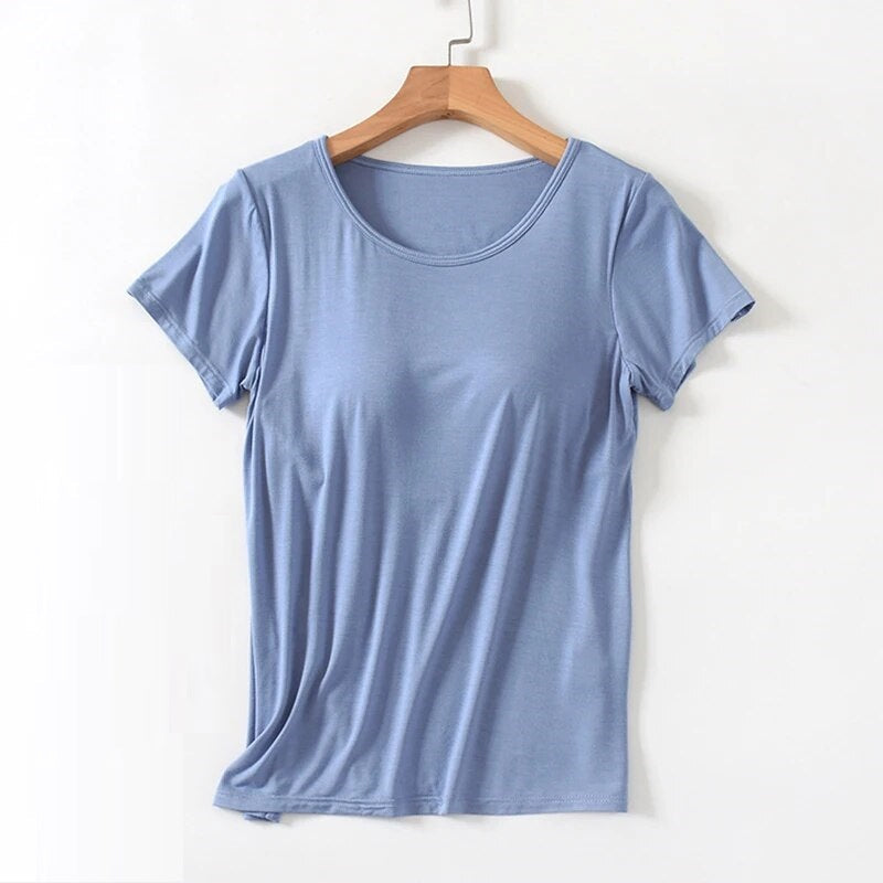 Built-In Bra Scoop Neck Tee | Lila