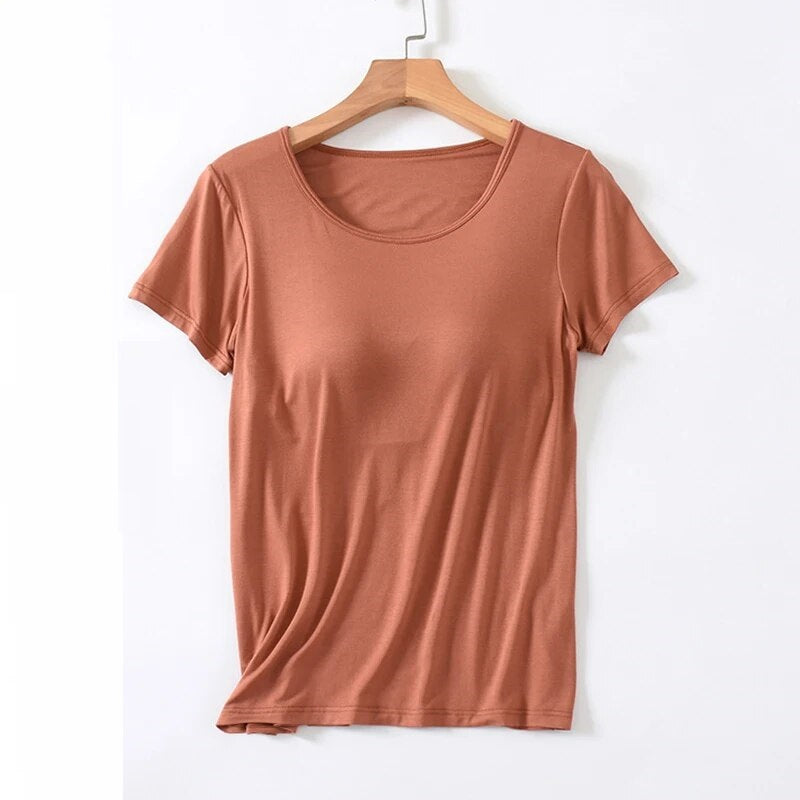 Built-In Bra Scoop Neck Tee | Lila