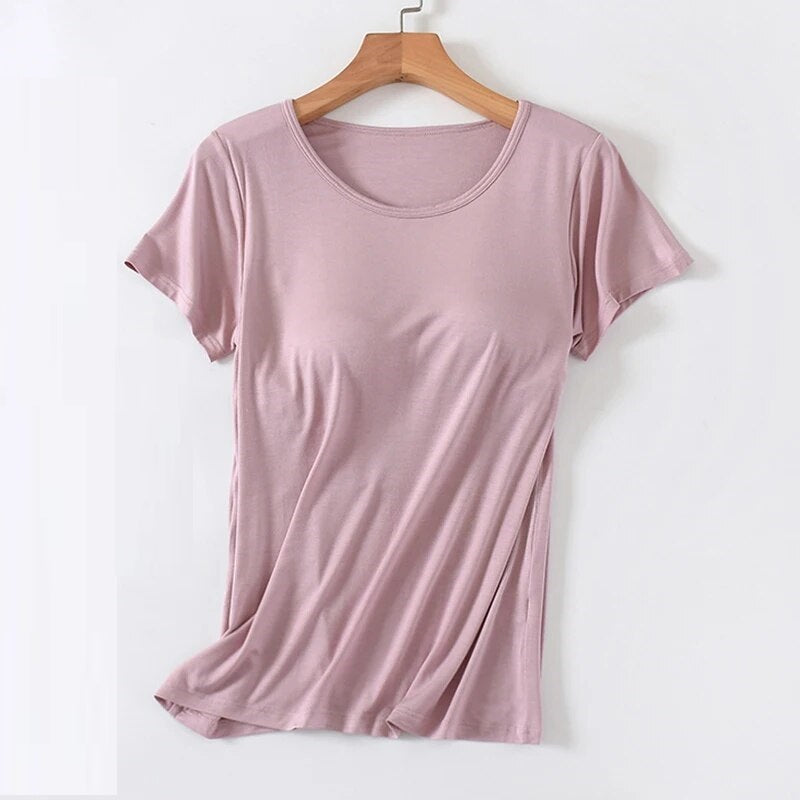 Built-In Bra Scoop Neck Tee | Lila