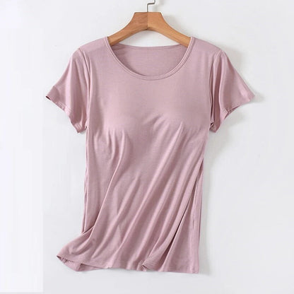 Built-In Bra Scoop Neck Tee | Lila