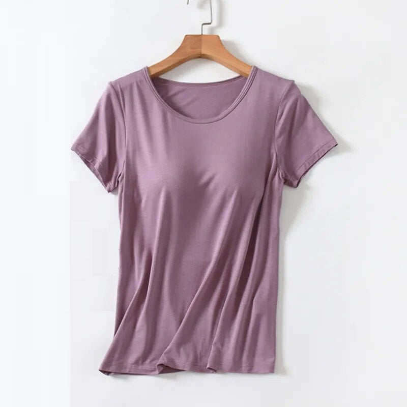 Built-In Bra Scoop Neck Tee | Lila