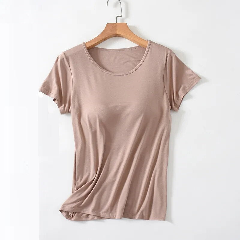 Built-In Bra Scoop Neck Tee | Lila