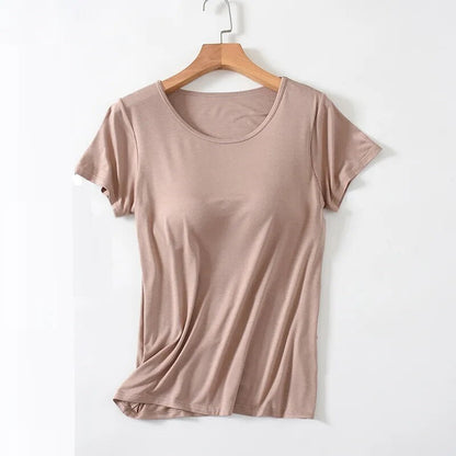 Built-In Bra Scoop Neck Tee | Lila