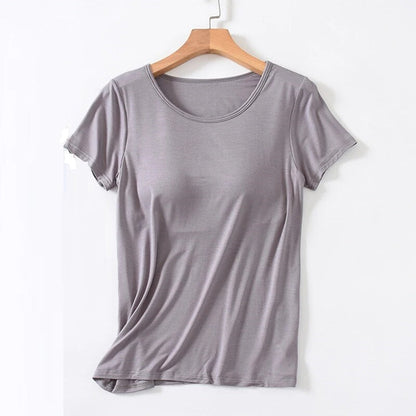 Built-In Bra Scoop Neck Tee | Lila