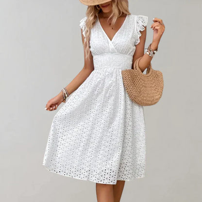 Women Flutter Sleeve Dress Blue Polyester | Eva-2
