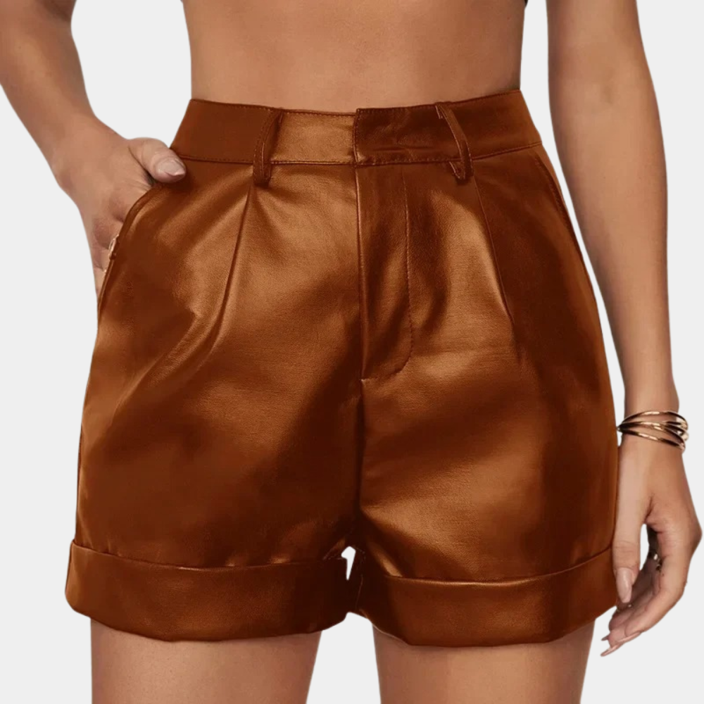 Pleated Satin Shorts in Brown