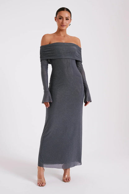 Off-Shoulder Long Knit Gown with Bell Sleeves | Giselle