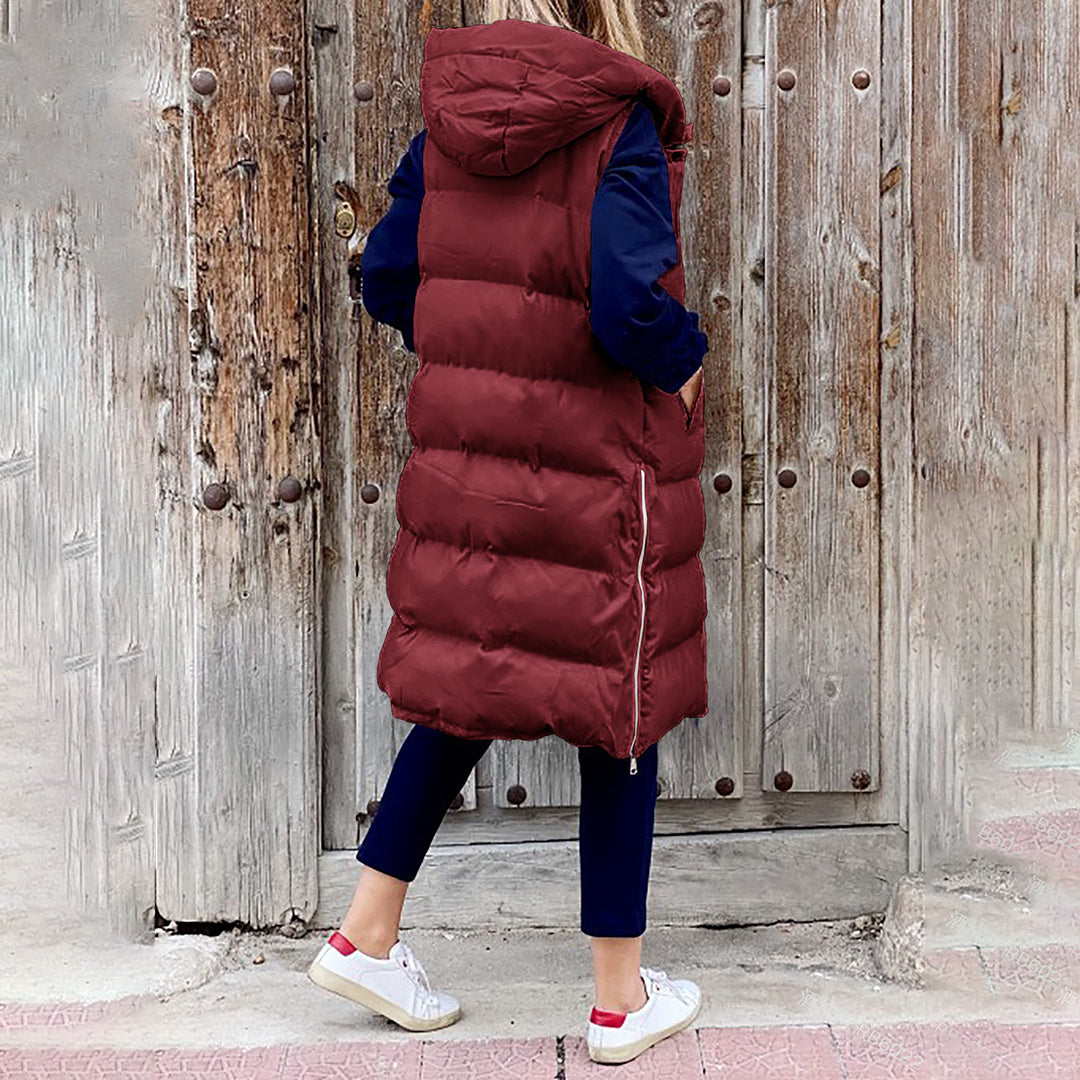 Long Puffer Vest with Hood | Xyla