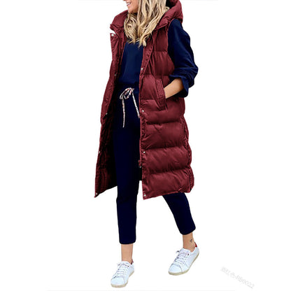 Long Puffer Vest with Hood | Xyla