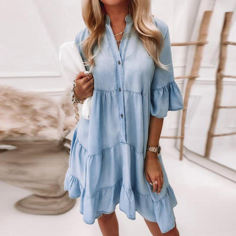 Denim Button-Up Tunic Dress | Maeve