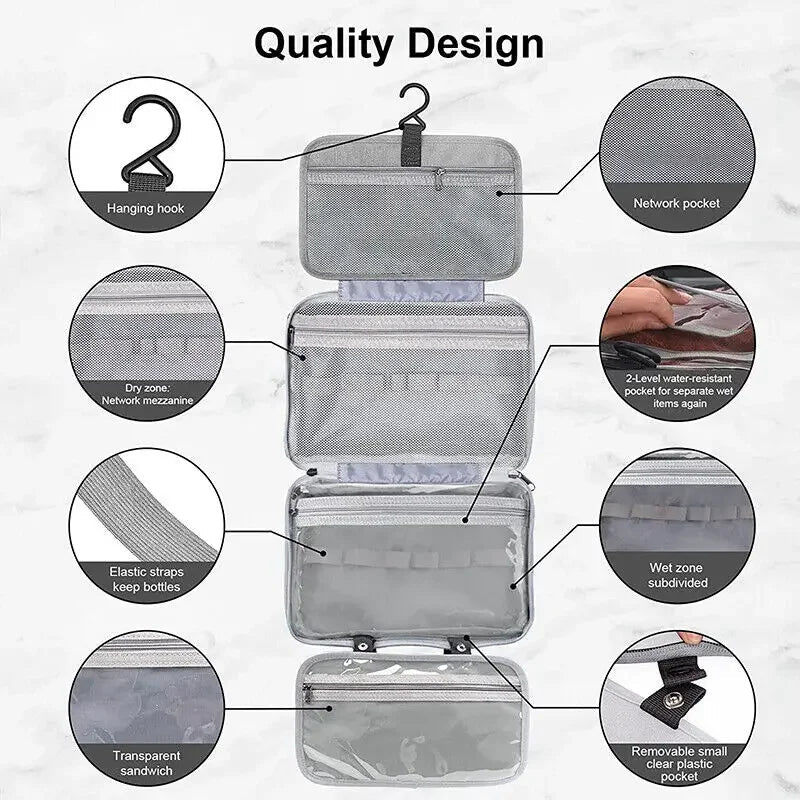 Compact 3-in-1 Hanging Makeup Organizer and Cosmetic Storage Bag for Travel - Efficient Makeup and Toiletries Storage Solution 2