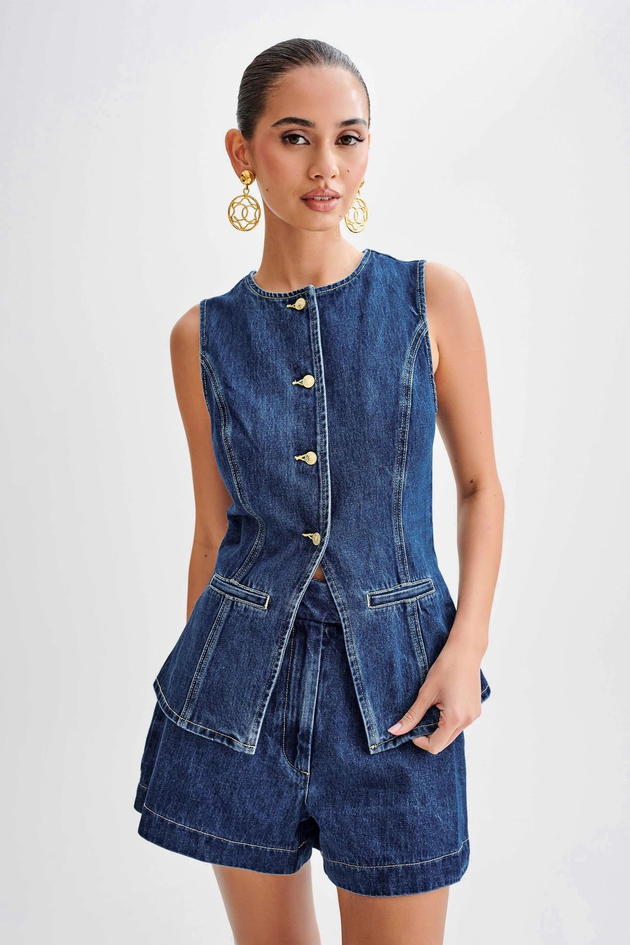 Sleeveless Denim Top and Shorts Set | Elara