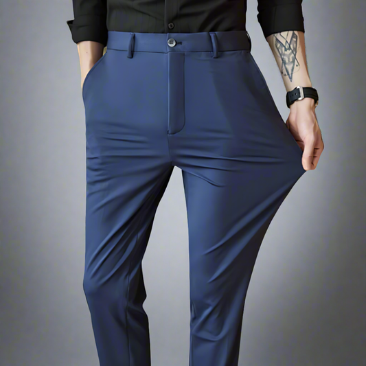 Men Slim Fit Pants Black Elastic | Classic-1