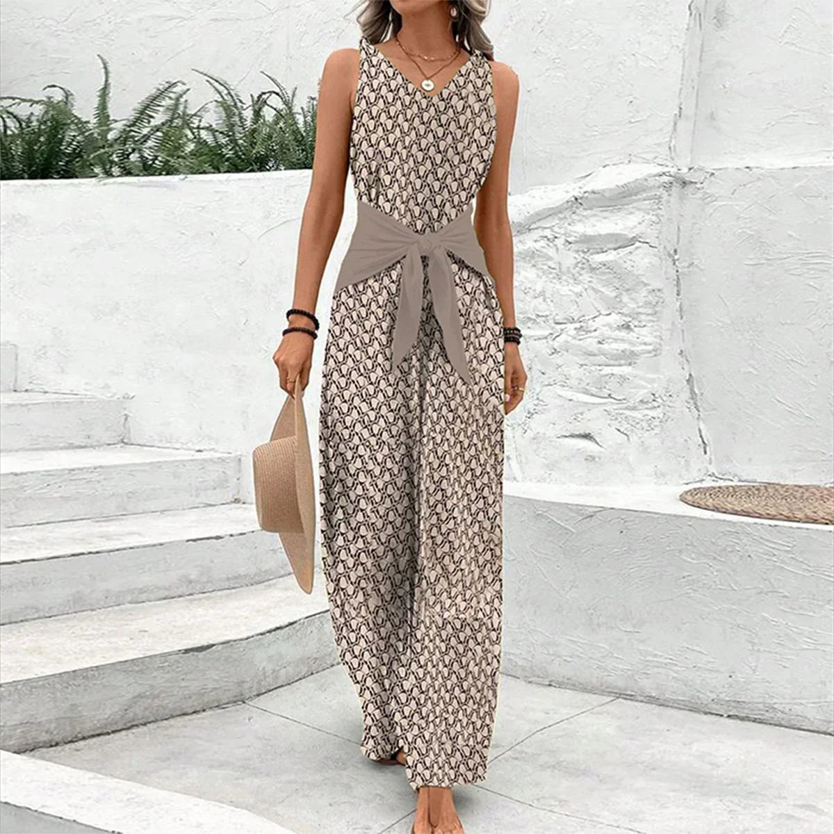 Sleeveless Printed Wide-Leg Jumpsuit - Ester